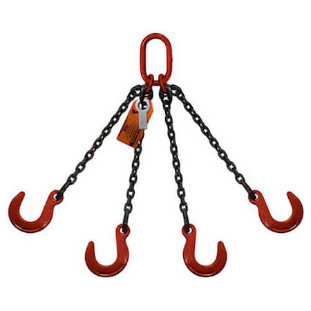 Hsi Four Leg Chain Slng, 9/32 in dia, 28ft L, Oblong Link to Foundry Hook, 11,200lb Lmt 10QOF9/32-28